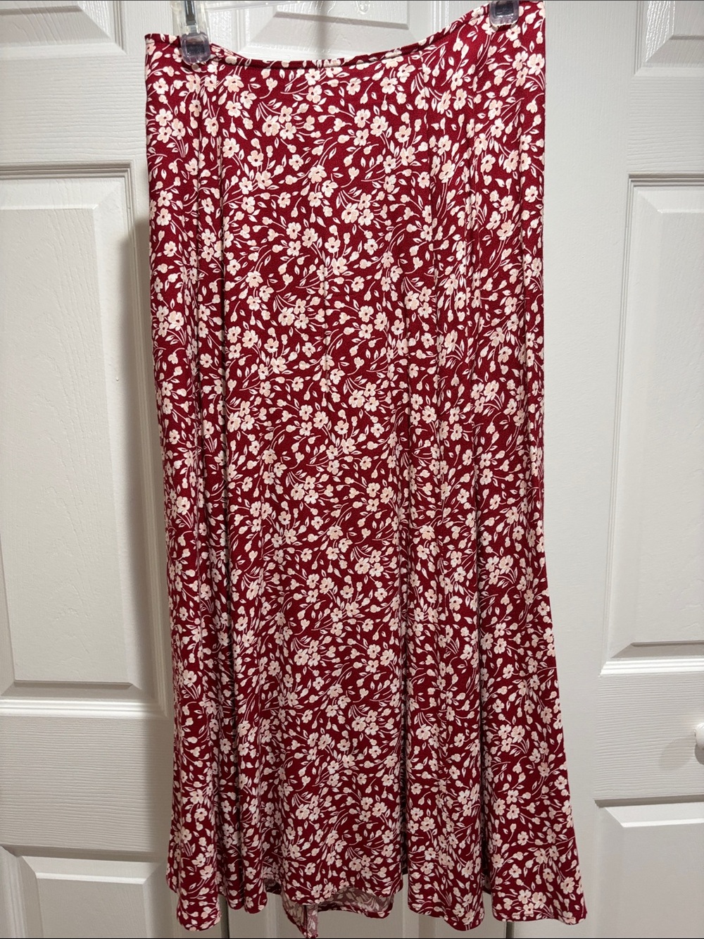 Reformation Petites Zoe Skirt Burgundy and White Floral Maxi Skirt with Slit